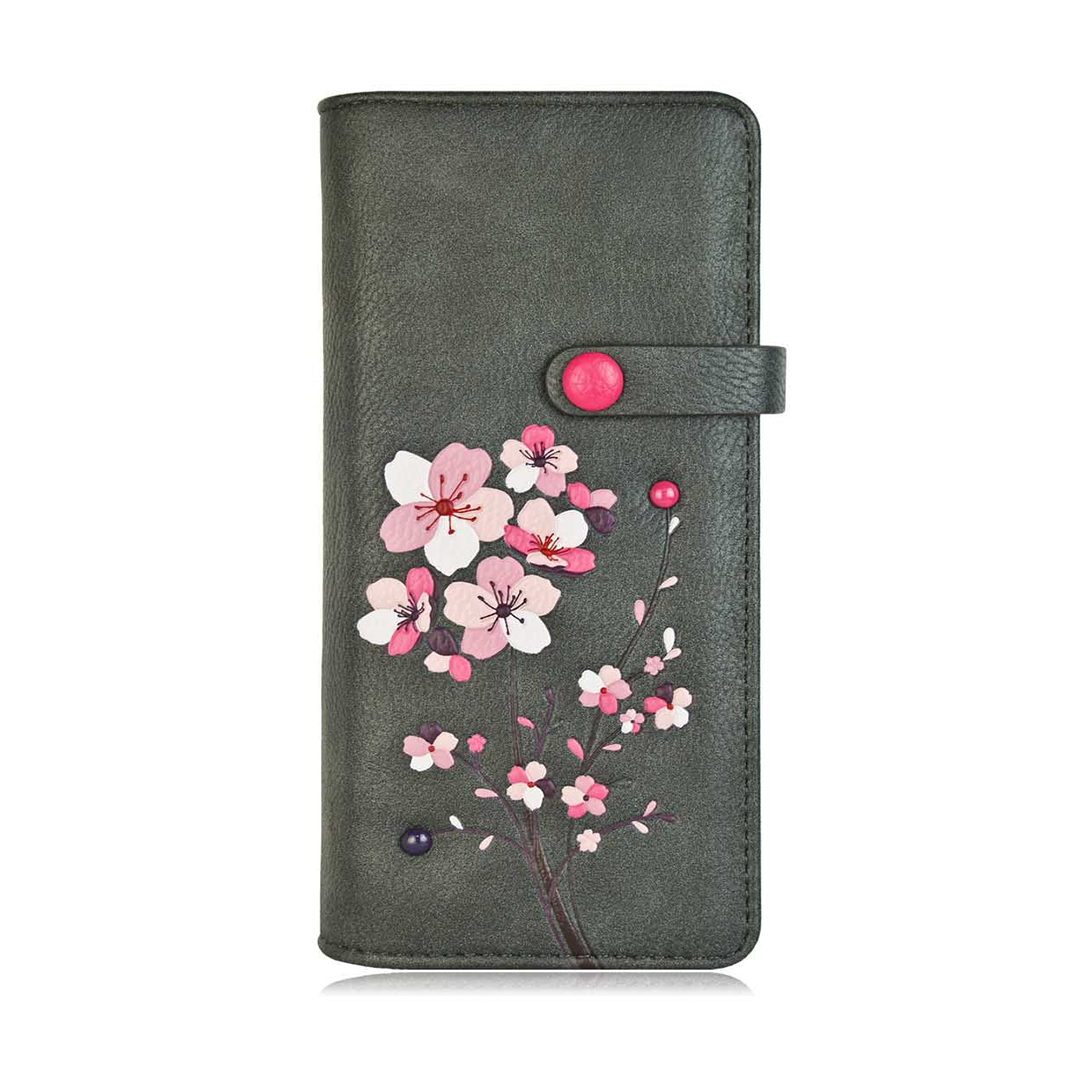 ESPE Gemma Vegan Leather Small Wallet with Cherry Blossom Appliqué Black